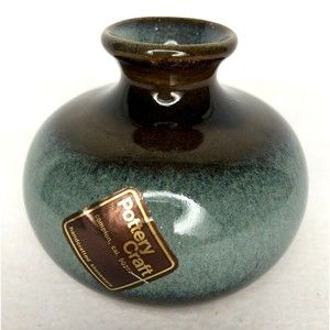 Pottery Craft California Pottery USA Vase Blue Brown Drip Glaze Label Intact